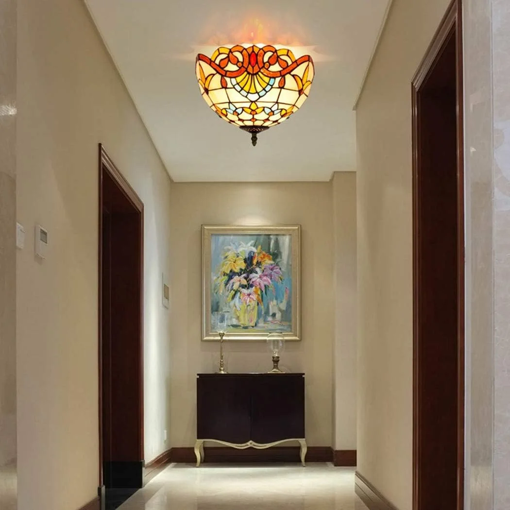 چراغ سقفی به سبک تیفانی، چراغ آویز نیمه فرورفته، لوستر با سایه شیشه ای رنگی 12 اینچی برای اتاق خواب، اتاق نشیمن، کافی شاپ، سرپیچ E27 چراغ سقفی به سبک تیفانی، چراغ آویز نیمه فرورفته، لوستر با سایه شیشه ای رنگی 12 اینچی برای اتاق خواب، اتاق نشیمن، کافی شاپ، سرپیچ E27