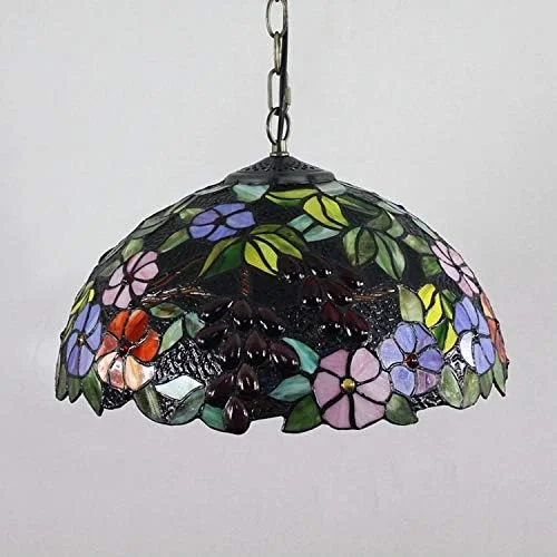 لوستر به سبک تیفانی 16 اینچی، آویز چراغ شیشه ای رنگی با طرح گل انگور، روشنایی معلق تزئینی اتاق نشیمن لوستر به سبک تیفانی 16 اینچی، آویز چراغ شیشه ای رنگی با طرح گل انگور، روشنایی معلق تزئینی اتاق نشیمن