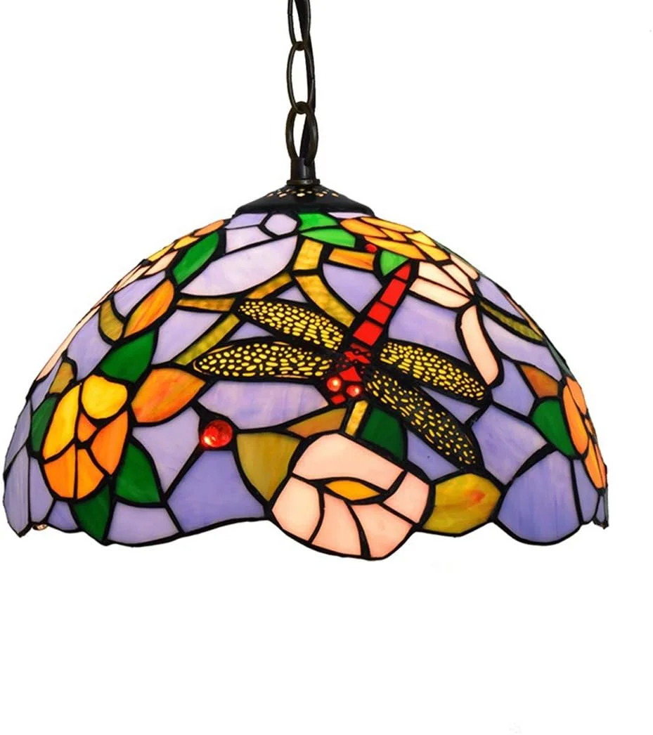 لوستر آویز به سبک تیفانی، لامپ فلزی شیشه ای تزئینی، نور سفید گرم، روشنایی داخلی لوستر آویز به سبک تیفانی، لامپ فلزی شیشه ای تزئینی، نور سفید گرم، روشنایی داخلی