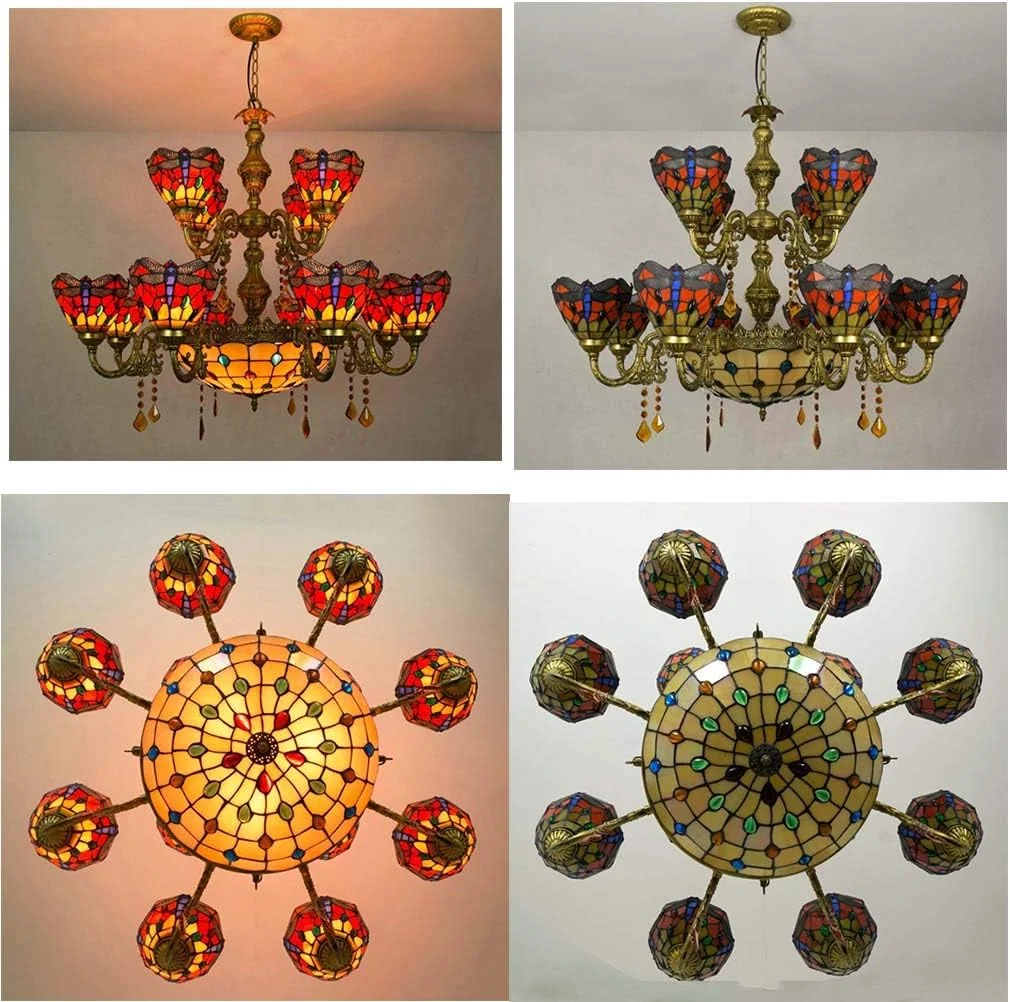 لوستر به سبک تیفانی، چراغ آویز شیشه ای رنگی طرح سنجاقک قرمز، 12+3 شعله، چراغ آویز سقفی 35 اینچی با کاسه مرکزی برای اتاق نشیمن، اتاق خواب، هتل، E27، 40 وات لوستر به سبک تیفانی، چراغ آویز شیشه ای رنگی طرح سنجاقک قرمز، 12+3 شعله، چراغ آویز سقفی 35 اینچی با کاسه مرکزی برای اتاق نشیمن، اتاق خواب، هتل، E27، 40 وات