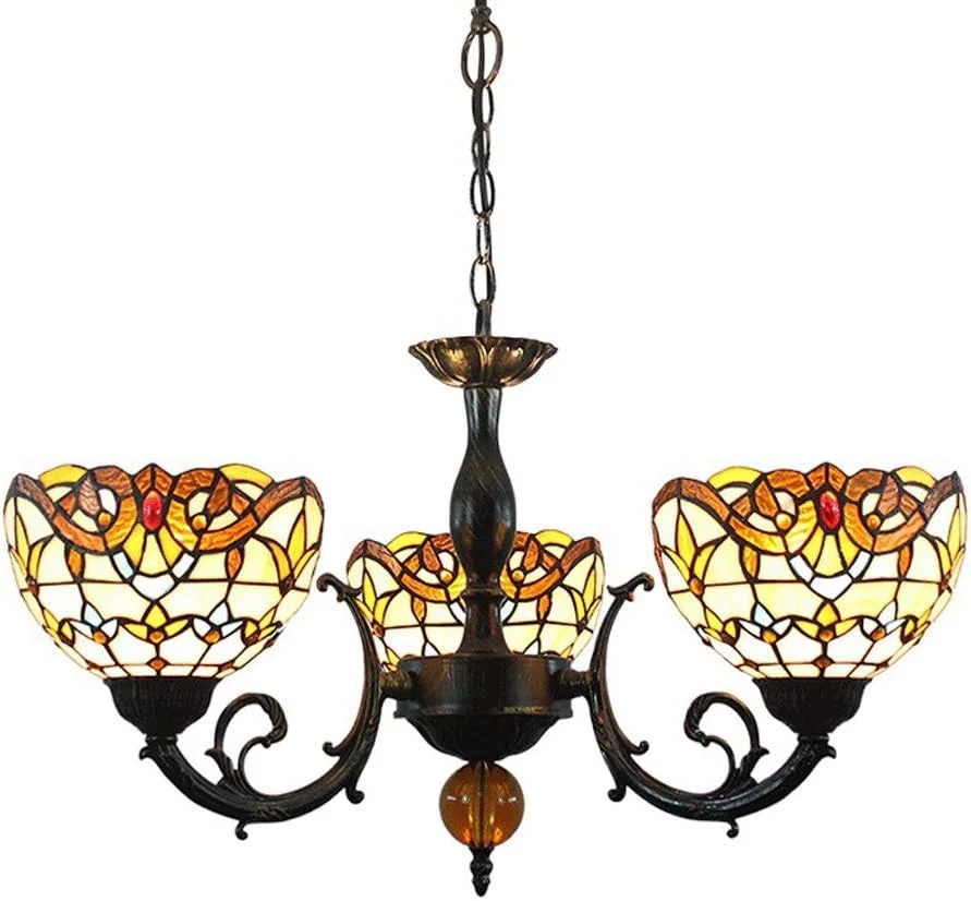 لوستر به سبک تیفانی، 3 چراغ آویز شیشه ای باروک وینتیج خلاقانه، چراغ های آویز کریستالی اتاق نشیمن، اتاق غذاخوری، بار، E27 لوستر به سبک تیفانی، 3 چراغ آویز شیشه ای باروک وینتیج خلاقانه، چراغ های آویز کریستالی اتاق نشیمن، اتاق غذاخوری، بار، E27