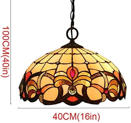 لوستر به سبک تیفانی، لوستر آویز سقفی شیشه ای باروک با کلاهک دست ساز 16 اینچی، مناسب برای اتاق نشیمن، اتاق خواب دخترانه، آشپزخانه لوستر به سبک تیفانی، لوستر آویز سقفی شیشه ای باروک با کلاهک دست ساز 16 اینچی، مناسب برای اتاق نشیمن، اتاق خواب دخترانه، آشپزخانه