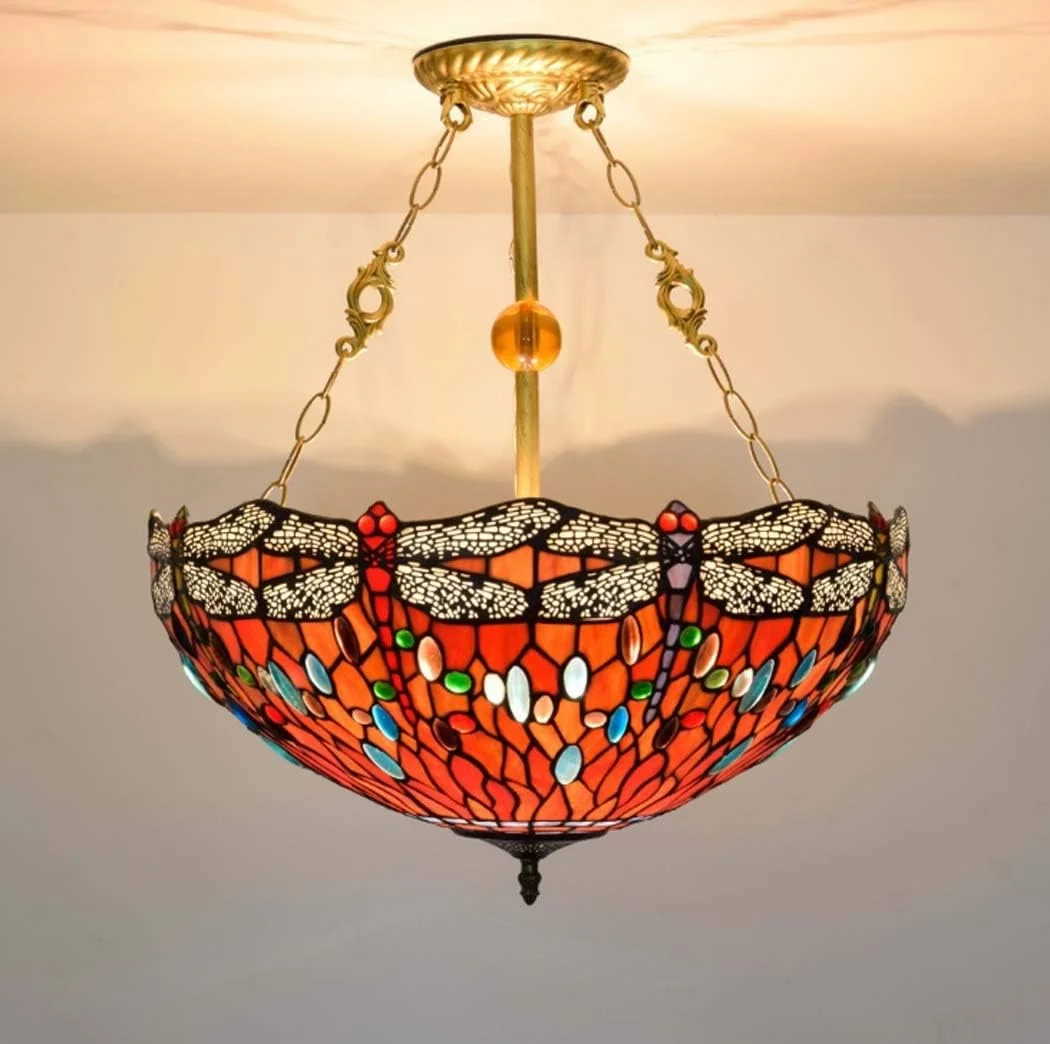 لوستر به سبک تیفانی، لوستر آویز سقفی 20 اینچی طرح سنجاقک قرمز، شیشه رنگی، مناسب برای رستوران، اتاق خواب، دکوراسیون اتاق نشیمن، سرپیچ E27*3، 40 وات لوستر به سبک تیفانی، لوستر آویز سقفی 20 اینچی طرح سنجاقک قرمز، شیشه رنگی، مناسب برای رستوران، اتاق خواب، دکوراسیون اتاق نشیمن، سرپیچ E27*3، 40 وات
