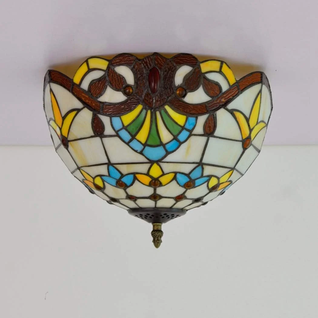 چراغ سقفی به سبک تیفانی، چراغ آویز نیمه فرورفته، لوستر با سایه شیشه ای رنگی 12 اینچی برای اتاق خواب، اتاق نشیمن، کافی شاپ، سرپیچ E27 چراغ سقفی به سبک تیفانی، چراغ آویز نیمه فرورفته، لوستر با سایه شیشه ای رنگی 12 اینچی برای اتاق خواب، اتاق نشیمن، کافی شاپ، سرپیچ E27