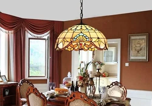 لوستر به سبک تیفانی، چراغ آویز سقفی شیشه ای باروک، لوستر آباژور E27 وینتیج، چراغ آویز اتاق نشیمن برای اتاق خواب، اتاق غذاخوری، آشپزخانه لوستر به سبک تیفانی، چراغ آویز سقفی شیشه ای باروک، لوستر آباژور E27 وینتیج، چراغ آویز اتاق نشیمن برای اتاق خواب، اتاق غذاخوری، آشپزخانه