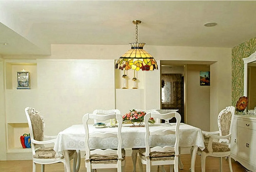 لوستر به سبک تیفانی، چراغ آویز شیشه ای رنگی به سبک اروپایی، چراغ آویز 3 شعله مناسب برای اتاق غذاخوری، آشپزخانه، رستوران، سرپیچ E27 لوستر به سبک تیفانی، چراغ آویز شیشه ای رنگی به سبک اروپایی، چراغ آویز 3 شعله مناسب برای اتاق غذاخوری، آشپزخانه، رستوران، سرپیچ E27