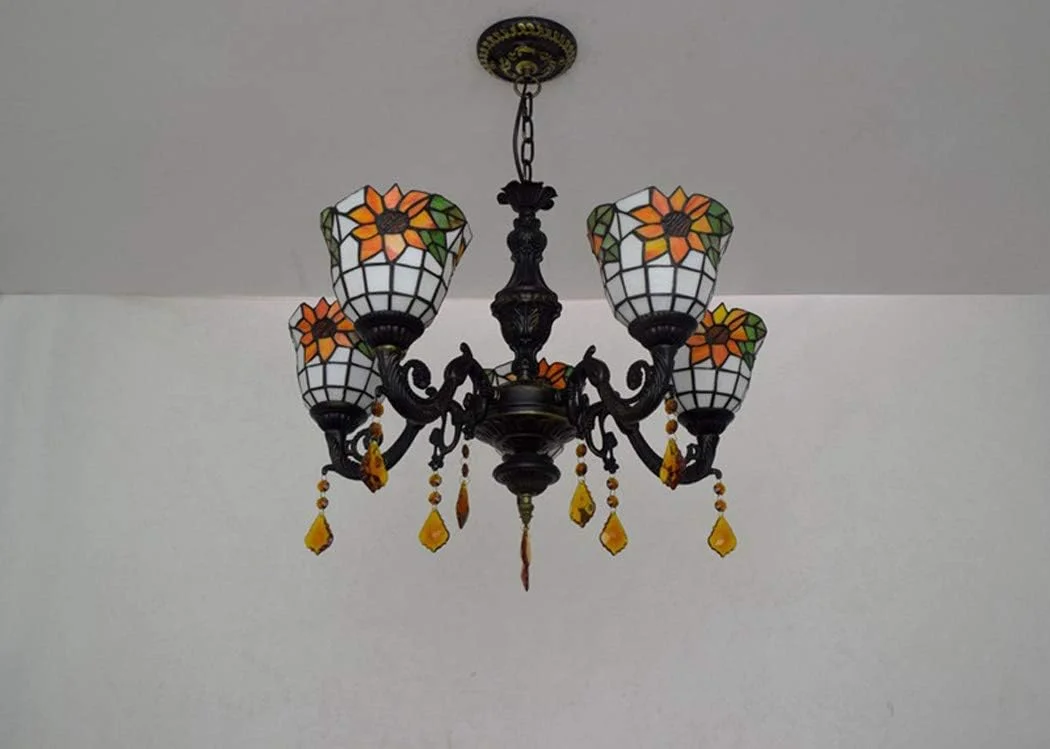 لوستر به سبک تیفانی، چراغ سقفی مدرن و ساده 3 شاخه با آباژور شیشه ای رنگ آفتابگردان گرم 6 اینچی، چراغ آویز سقفی برای رستوران اتاق خواب، E27، 5 چراغ لوستر به سبک تیفانی، چراغ سقفی مدرن و ساده 3 شاخه با آباژور شیشه ای رنگ آفتابگردان گرم 6 اینچی، چراغ آویز سقفی برای رستوران اتاق خواب، E27، 5 چراغ