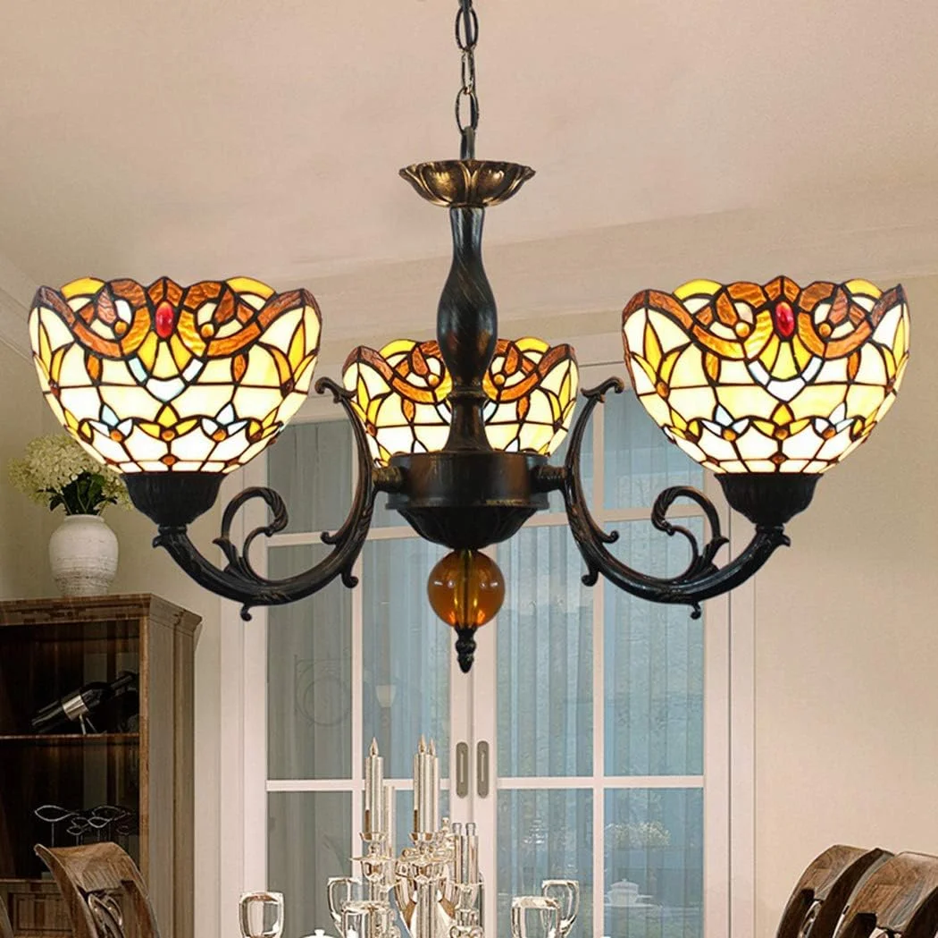 لوستر به سبک تیفانی، 3 چراغ آویز شیشه ای باروک وینتیج خلاقانه، چراغ های آویز کریستالی اتاق نشیمن، اتاق غذاخوری، بار، E27 لوستر به سبک تیفانی، 3 چراغ آویز شیشه ای باروک وینتیج خلاقانه، چراغ های آویز کریستالی اتاق نشیمن، اتاق غذاخوری، بار، E27