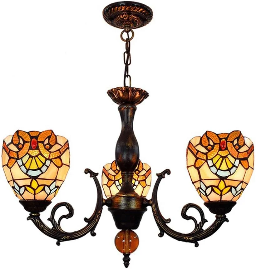 لوستر به سبک تیفانی، آویز لامپ شیشه ای باروک خلاقانه و قدیمی با 3/5 سر، چراغ های آویز کریستالی برای اتاق نشیمن، اتاق غذاخوری، بار، 3 چراغ لوستر به سبک تیفانی، آویز لامپ شیشه ای باروک خلاقانه و قدیمی با 3/5 سر، چراغ های آویز کریستالی برای اتاق نشیمن، اتاق غذاخوری، بار، 3 چراغ