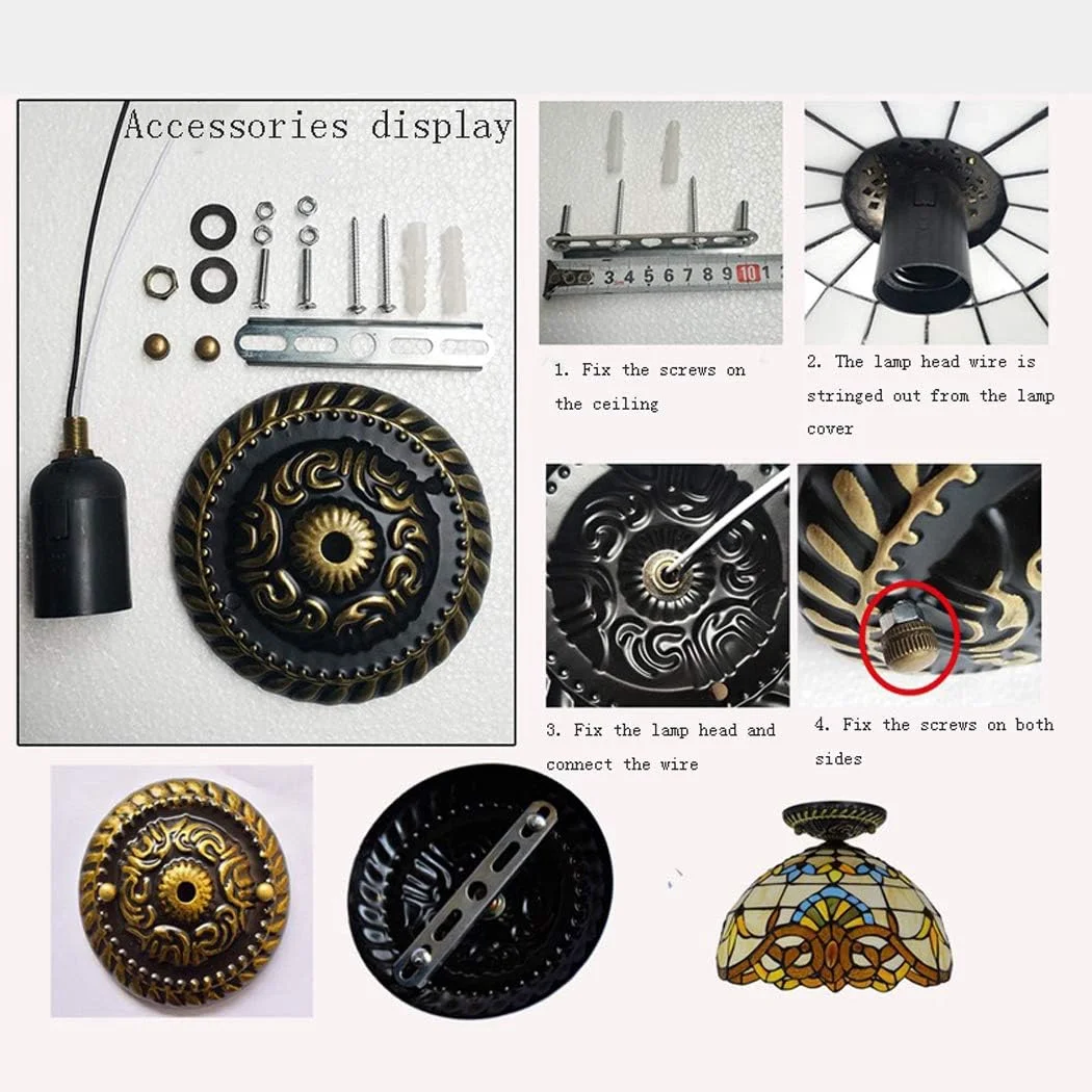 لوستر سقفی به سبک تیفانی، چراغ سقفی LED شیشه رنگی، چراغ سقفی نیمه فلاش برای اتاق غذاخوری لوستر سقفی به سبک تیفانی، چراغ سقفی LED شیشه رنگی، چراغ سقفی نیمه فلاش برای اتاق غذاخوری