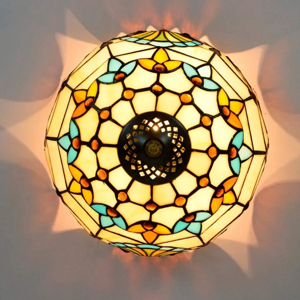 چراغ سقفی به سبک تیفانی، چراغ آویز نیمه فرورفته، لوستر با سایه شیشه ای رنگی 12 اینچی برای اتاق خواب، اتاق نشیمن، کافی شاپ، سرپیچ E27 چراغ سقفی به سبک تیفانی، چراغ آویز نیمه فرورفته، لوستر با سایه شیشه ای رنگی 12 اینچی برای اتاق خواب، اتاق نشیمن، کافی شاپ، سرپیچ E27