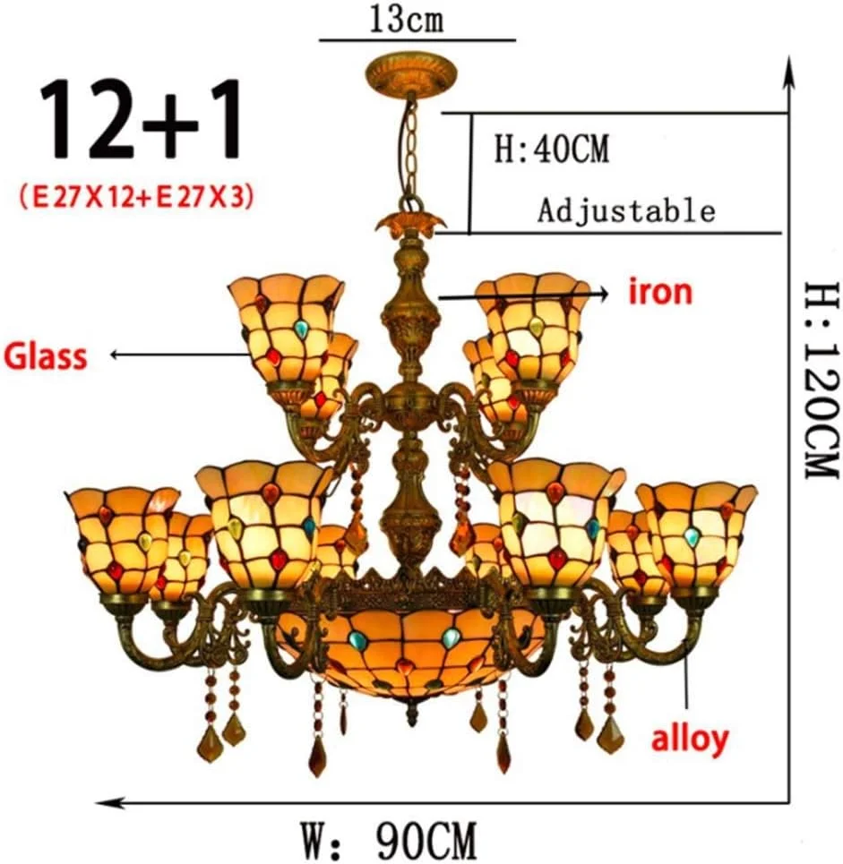 لوستر آویز رترو به سبک تیفانی، چراغ آویز با کلاهک شیشه ای رنگی مهره دار زرد 6 اینچی، مناسب اتاق نشیمن، اتاق خواب، هتل، اتاق غذاخوری، بار، سرپیچ E27، 40 وات لوستر آویز رترو به سبک تیفانی، چراغ آویز با کلاهک شیشه ای رنگی مهره دار زرد 6 اینچی، مناسب اتاق نشیمن، اتاق خواب، هتل، اتاق غذاخوری، بار، سرپیچ E27، 40 وات