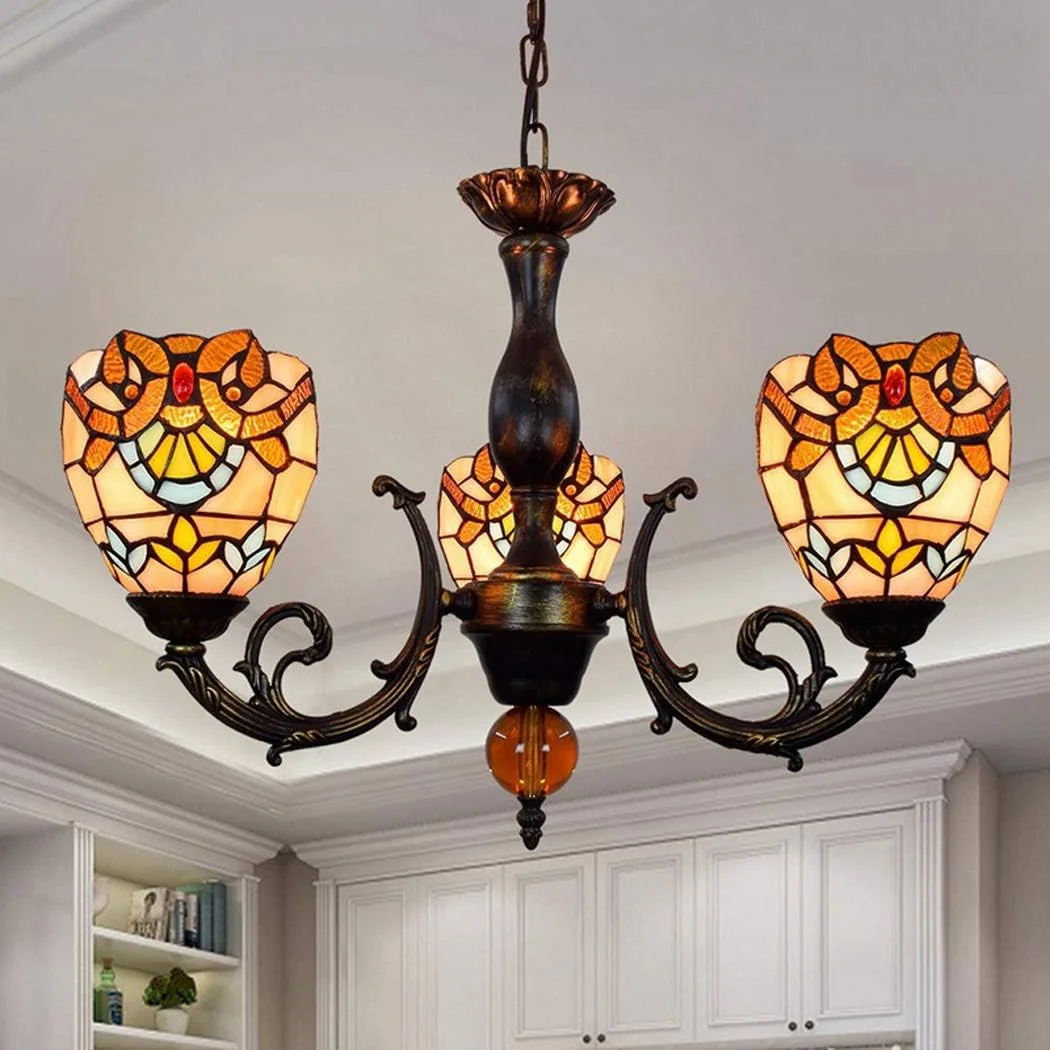 لوستر به سبک تیفانی، آویز لامپ شیشه ای باروک خلاقانه و قدیمی با 3/5 سر، چراغ های آویز کریستالی برای اتاق نشیمن، اتاق غذاخوری، بار، 3 چراغ لوستر به سبک تیفانی، آویز لامپ شیشه ای باروک خلاقانه و قدیمی با 3/5 سر، چراغ های آویز کریستالی برای اتاق نشیمن، اتاق غذاخوری، بار، 3 چراغ