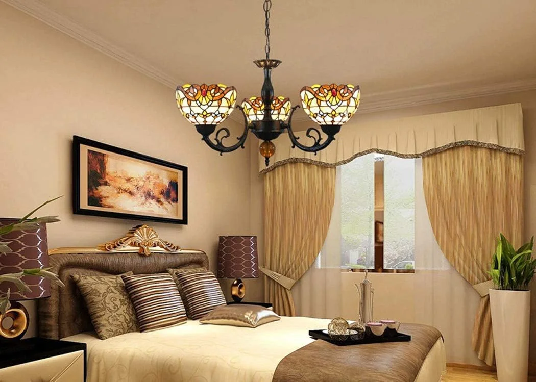 لوستر به سبک تیفانی، 3 چراغ آویز شیشه ای باروک وینتیج خلاقانه، چراغ های آویز کریستالی اتاق نشیمن، اتاق غذاخوری، بار، E27 لوستر به سبک تیفانی، 3 چراغ آویز شیشه ای باروک وینتیج خلاقانه، چراغ های آویز کریستالی اتاق نشیمن، اتاق غذاخوری، بار، E27