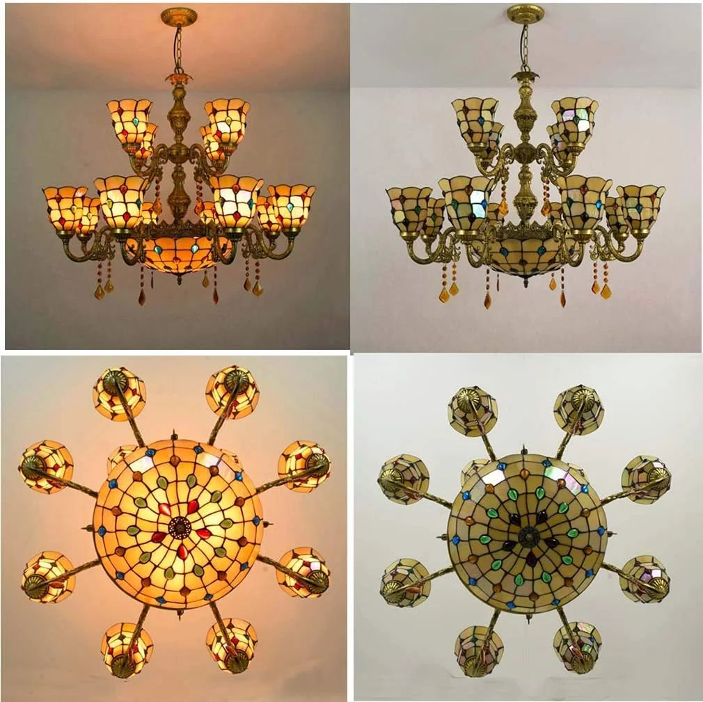 لوستر آویز رترو به سبک تیفانی، چراغ آویز با کلاهک شیشه ای رنگی مهره دار زرد 6 اینچی، مناسب اتاق نشیمن، اتاق خواب، هتل، اتاق غذاخوری، بار، سرپیچ E27، 40 وات لوستر آویز رترو به سبک تیفانی، چراغ آویز با کلاهک شیشه ای رنگی مهره دار زرد 6 اینچی، مناسب اتاق نشیمن، اتاق خواب، هتل، اتاق غذاخوری، بار، سرپیچ E27، 40 وات
