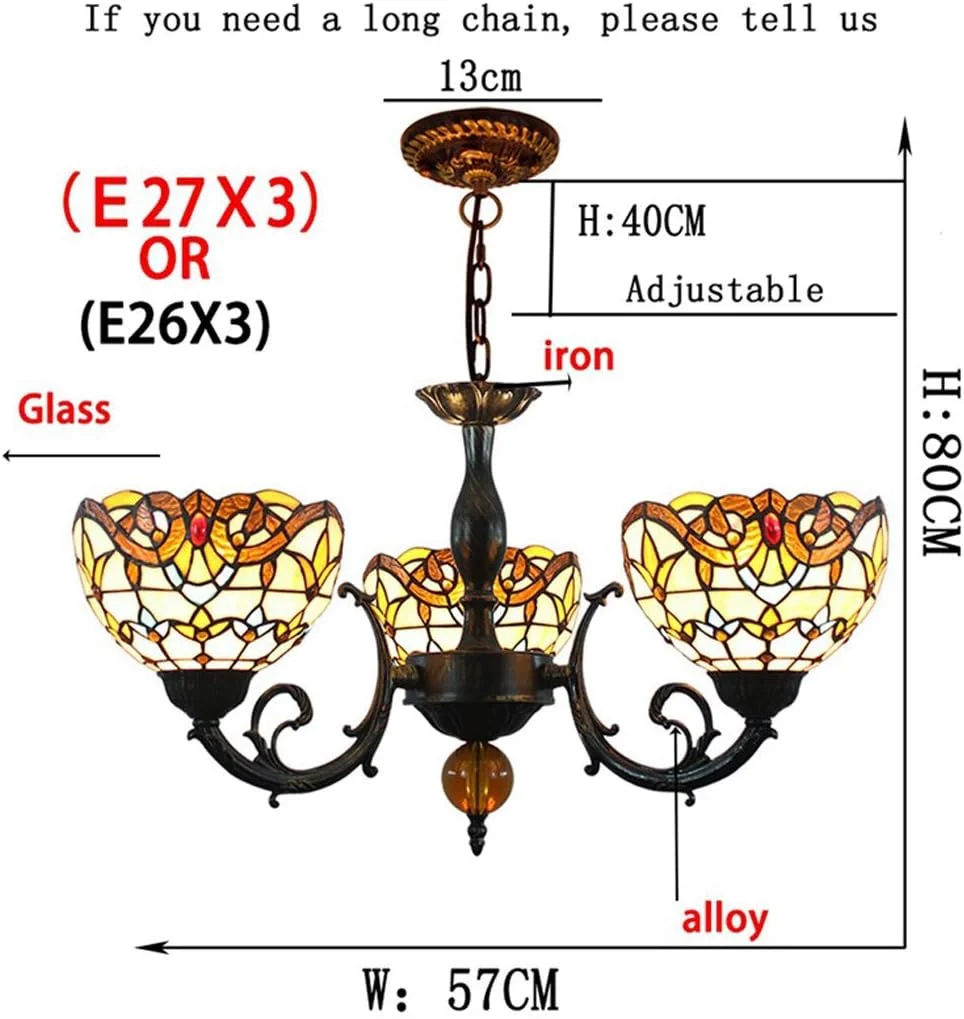لوستر به سبک تیفانی، 3 چراغ آویز شیشه ای باروک وینتیج خلاقانه، چراغ های آویز کریستالی اتاق نشیمن، اتاق غذاخوری، بار، E27 لوستر به سبک تیفانی، 3 چراغ آویز شیشه ای باروک وینتیج خلاقانه، چراغ های آویز کریستالی اتاق نشیمن، اتاق غذاخوری، بار، E27