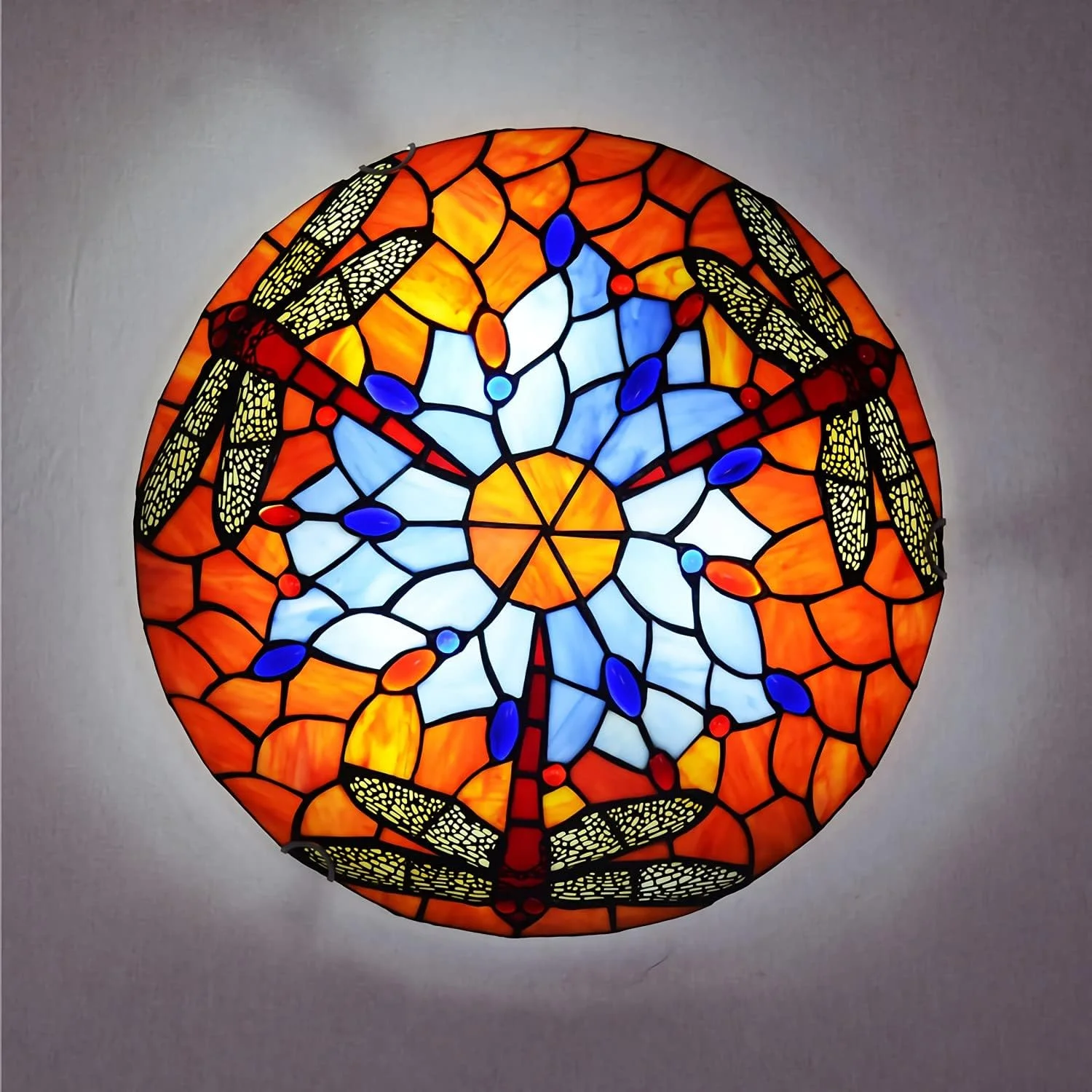 چراغ سقفی به سبک تیفانی، نصب سطحی، 30/40/50 سانتی متر، چراغ های شیشه ای رنگی دست ساز قدیمی برای دکور اتاق نشیمن، اتاق خواب، سالن غذاخوری، راهرو، لافت، DX05، 30x9cm