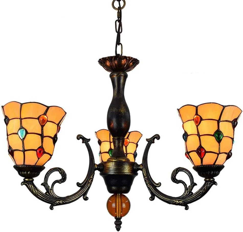 لوستر به سبک باروک تیفانی، آباژور شیشه ای رنگی، چراغ آویز 3 شاخه مناسب برای اتاق نشیمن، اتاق خواب، هتل، 3 شاخه لوستر به سبک باروک تیفانی، آباژور شیشه ای رنگی، چراغ آویز 3 شاخه مناسب برای اتاق نشیمن، اتاق خواب، هتل، 3 شاخه