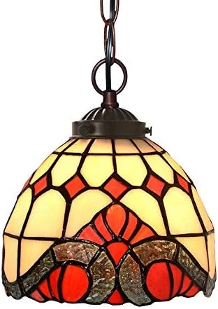 چراغ آویز شیشه ای طرح باروک تیفانی استایل 7 اینچی، چراغ سقفی آویز تزئینی به سبک روستایی اروپایی