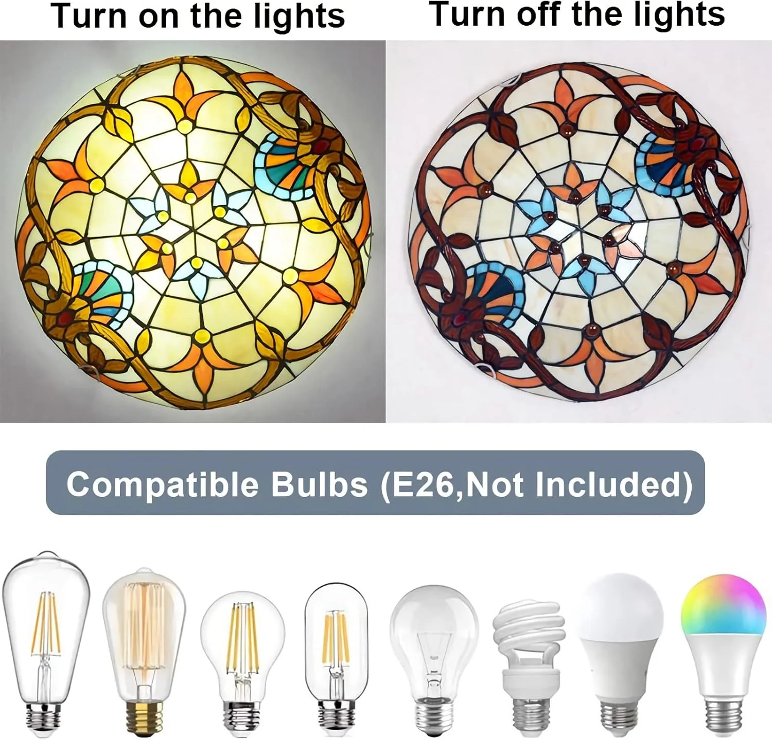 چراغ سقفی به سبک تیفانی، نصب سطحی، 30/40/50 سانتی متر، چراغ های شیشه ای رنگی دست ساز قدیمی برای دکور اتاق نشیمن، اتاق خواب، سالن غذاخوری، راهرو، اتاق زیر شیروانی، DX04، 30x9 سانتی متر