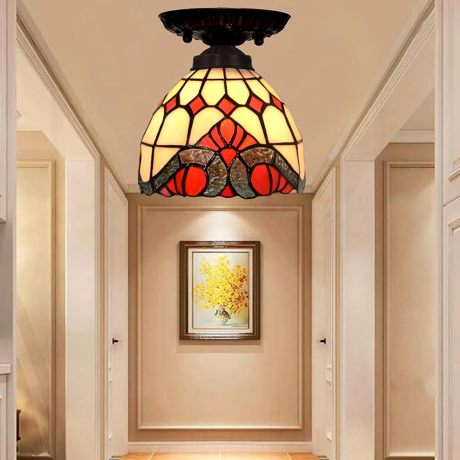 چراغ سقفی به سبک تیفانی 7 اینچی، چراغ ورودی با شیشه رنگی طرحدار و خلاقانه، چراغ سقفی نیمه فرورفته مناسب راهرو و بالکن، سرپیچ E27 چراغ سقفی به سبک تیفانی 7 اینچی، چراغ ورودی با شیشه رنگی طرحدار و خلاقانه، چراغ سقفی نیمه فرورفته مناسب راهرو و بالکن، سرپیچ E27