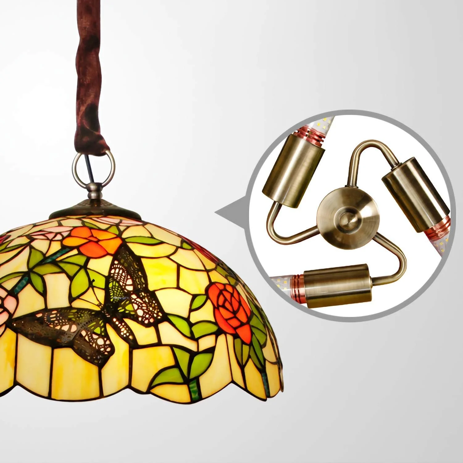 چراغ سقفی طرح تیفانی پروانه ای، شیشه رنگی، چراغ آویز آویز وینتیج برای اتاق خواب، اتاق نشیمن، راهرو ناهارخوری [کلاس انرژی A ++]، A، 50 سانتی متر