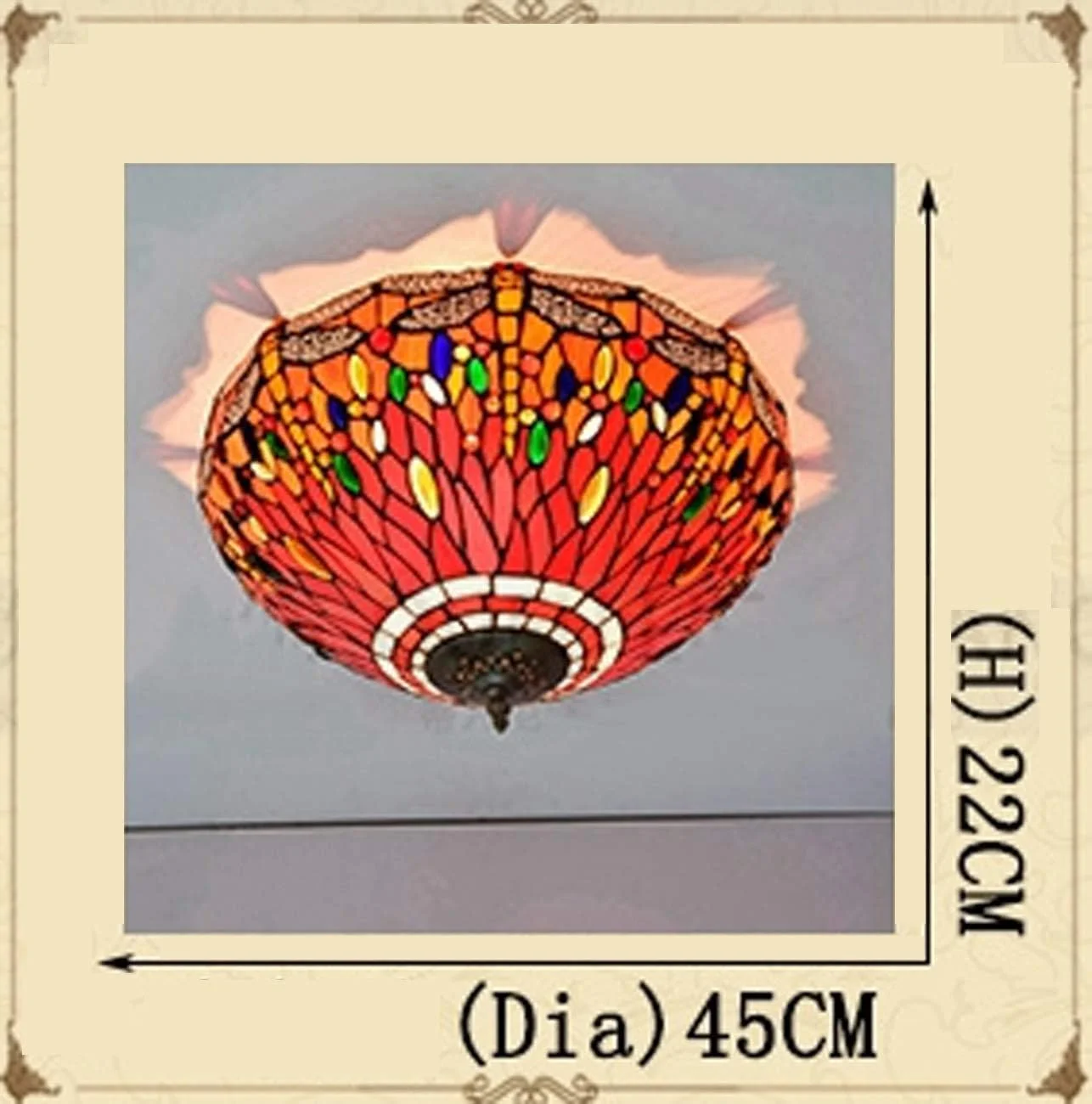 چراغ سقفی تیفانی با طرح سنجاقک و شیشه رنگی، مناسب برای اتاق خواب