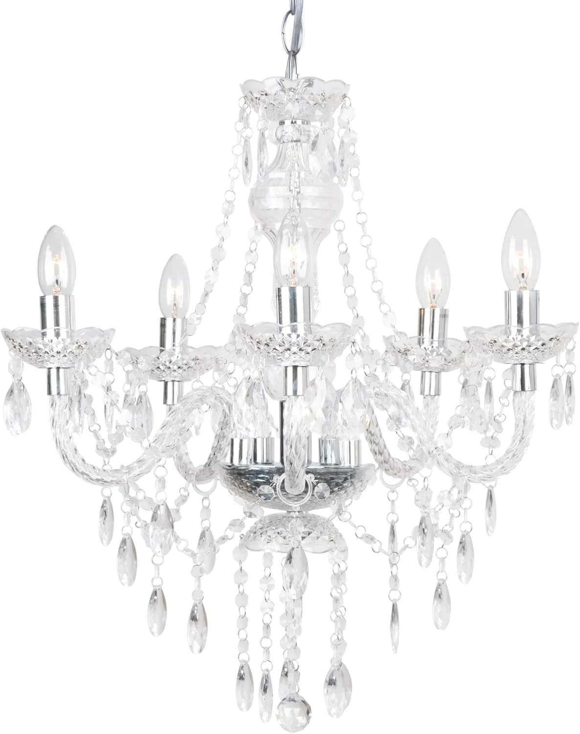 لوستر 5 شاخه Tafunker، چراغ آویز 5 تایی، کروم، شفاف. چراغ سقفی اتاق خواب و نشیمن آکریلیک … (کروم) (شفاف)