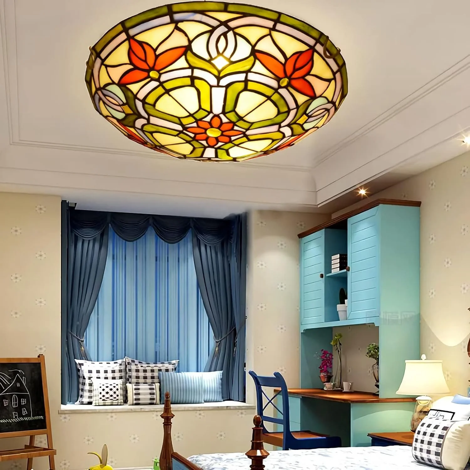 چراغ سقفی به سبک تیفانی، نصب سطحی، 30/40 سانتی متر، چراغ های شیشه ای رنگی دست ساز قدیمی برای دکور اتاق نشیمن، اتاق خواب، راهرو، لافت، DX13، 40x10 سانتی متر چراغ سقفی به سبک تیفانی، نصب سطحی، 30/40 سانتی متر، چراغ های شیشه ای رنگی دست ساز قدیمی برای دکور اتاق نشیمن، اتاق خواب، راهرو، لافت، DX13، 40x10 سانتی متر