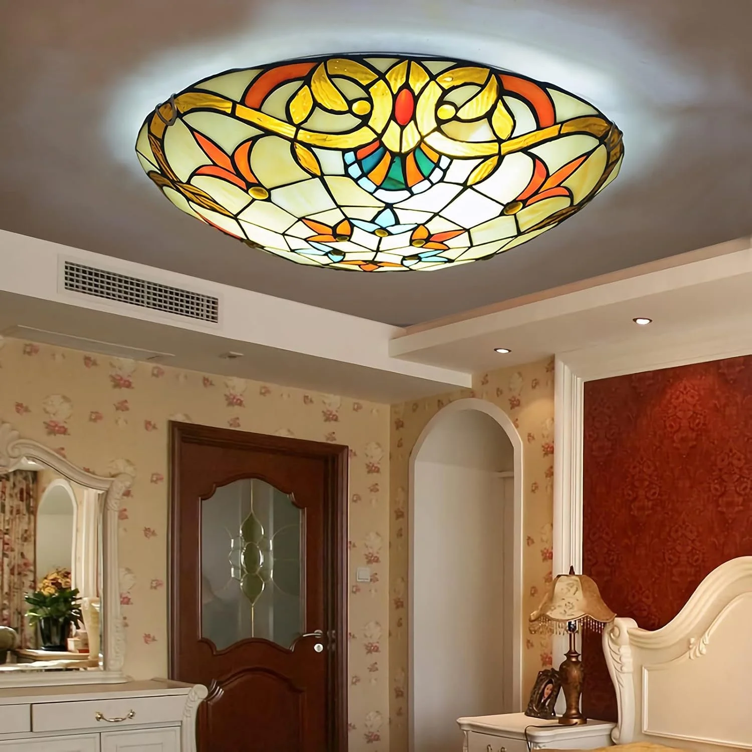 چراغ سقفی به سبک تیفانی، نصب سطحی، 30/40/50 سانتی متر، چراغ های شیشه ای رنگی دست ساز قدیمی برای دکور اتاق نشیمن، اتاق خواب، سالن غذاخوری، راهرو، اتاق زیر شیروانی، DX04، 30x9 سانتی متر