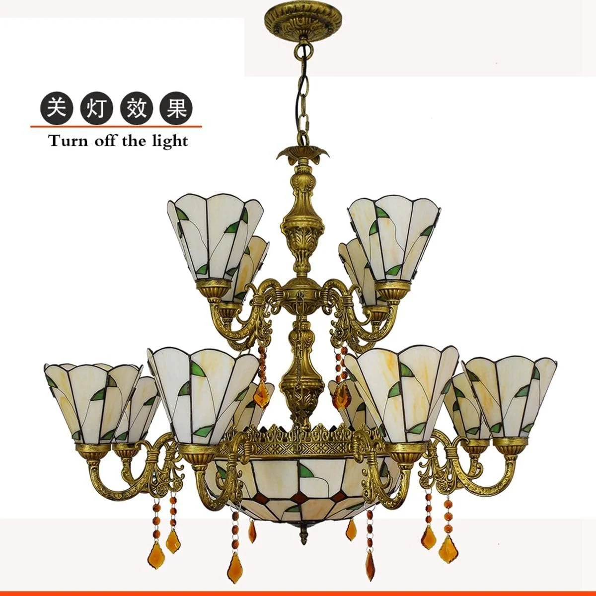 لوستر دیواری تیفانی، لوستر 12 شاخه بزرگ تیفانی با طراحی برگ های سبز گرم، آویز شیشه ای کریستالی مناسب لابی، اتاق نشیمن، رستوران و بار لوستر دیواری تیفانی، لوستر 12 شاخه بزرگ تیفانی با طراحی برگ های سبز گرم، آویز شیشه ای کریستالی مناسب لابی، اتاق نشیمن، رستوران و بار