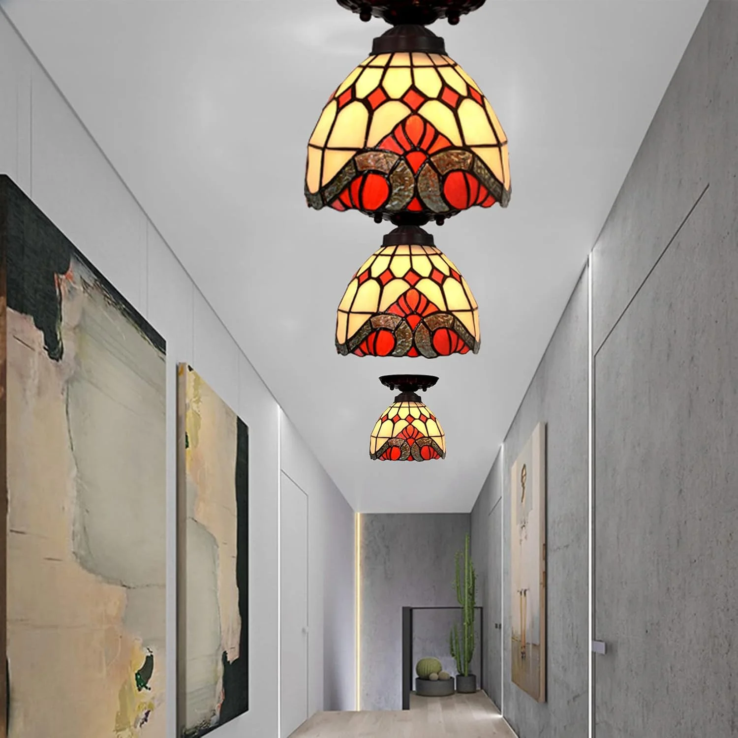 چراغ سقفی به سبک تیفانی 7 اینچی، چراغ ورودی با شیشه رنگی طرحدار و خلاقانه، چراغ سقفی نیمه فرورفته مناسب راهرو و بالکن، سرپیچ E27 چراغ سقفی به سبک تیفانی 7 اینچی، چراغ ورودی با شیشه رنگی طرحدار و خلاقانه، چراغ سقفی نیمه فرورفته مناسب راهرو و بالکن، سرپیچ E27
