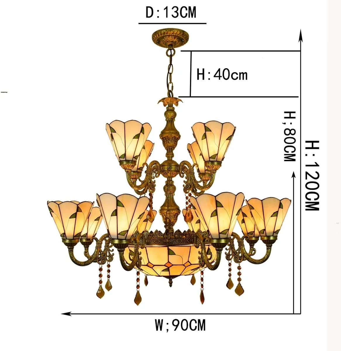 لوستر دیواری تیفانی، لوستر 12 شاخه بزرگ تیفانی با طراحی برگ های سبز گرم، آویز شیشه ای کریستالی مناسب لابی، اتاق نشیمن، رستوران و بار لوستر دیواری تیفانی، لوستر 12 شاخه بزرگ تیفانی با طراحی برگ های سبز گرم، آویز شیشه ای کریستالی مناسب لابی، اتاق نشیمن، رستوران و بار