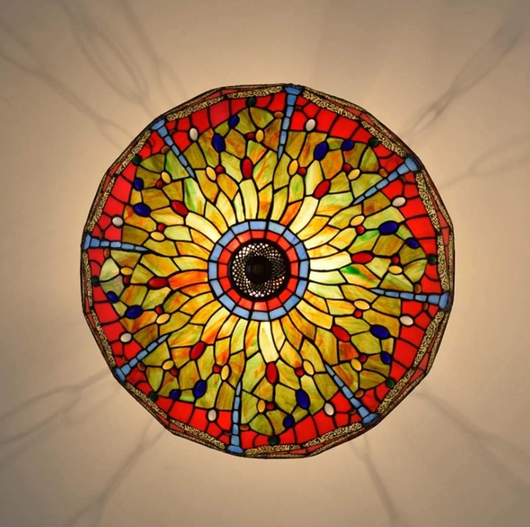 چراغ سقفی به سبک تیفانی با طرح سنجاقک 24 اینچی، چراغ های سقفی شیشه ای رنگی برای اتاق خواب، اتاق غذاخوری، اتاق مطالعه، چراغ آویز هنری، E27، 40W×5