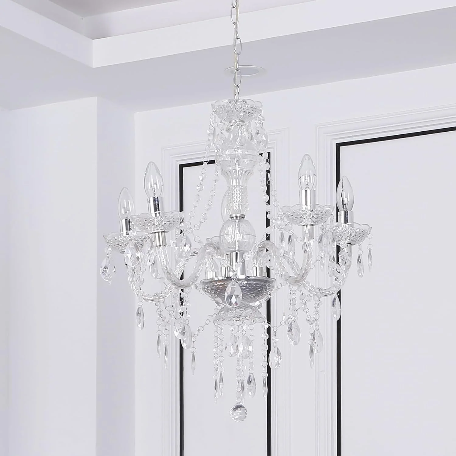 لوستر 5 شاخه Tafunker، چراغ آویز 5 تایی، کروم، شفاف. چراغ سقفی اتاق خواب و نشیمن آکریلیک … (کروم) (شفاف)