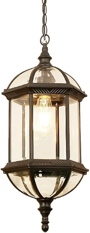 لوستر بزرگ فضای باز TCHAUSGZZD برای ایوان، نصب سقفی، برنزی عتیقه، ضد آب، چراغ آویز بیرونی، درب ورودی، خانه روستایی، چراغ آویز مشکی فانوسی برای آلاچیق، باغ، بالکن بیرونی (مشکی)