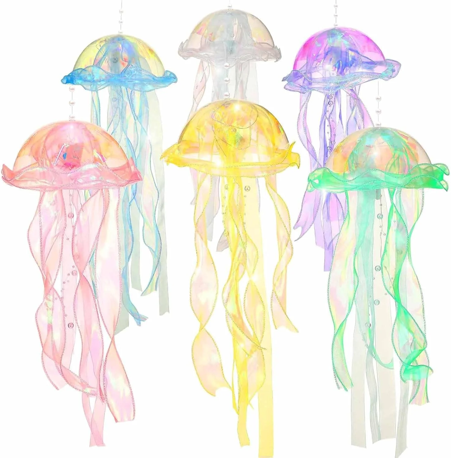 چراغ های ژله ای چتر دریایی Tazweeq، 6 عددی، لوستر دریایی رنگارنگ، دکوراسیون سقف، دکوراسیون جشن عروسی، هدیه تولد