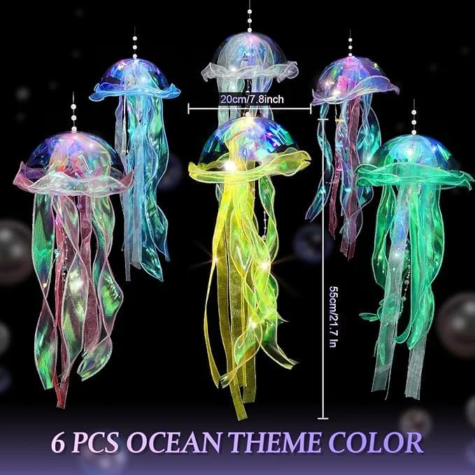 چراغ های ژله ای چتر دریایی Tazweeq، 6 عددی، لوستر دریایی رنگارنگ، دکوراسیون سقف، دکوراسیون جشن عروسی، هدیه تولد