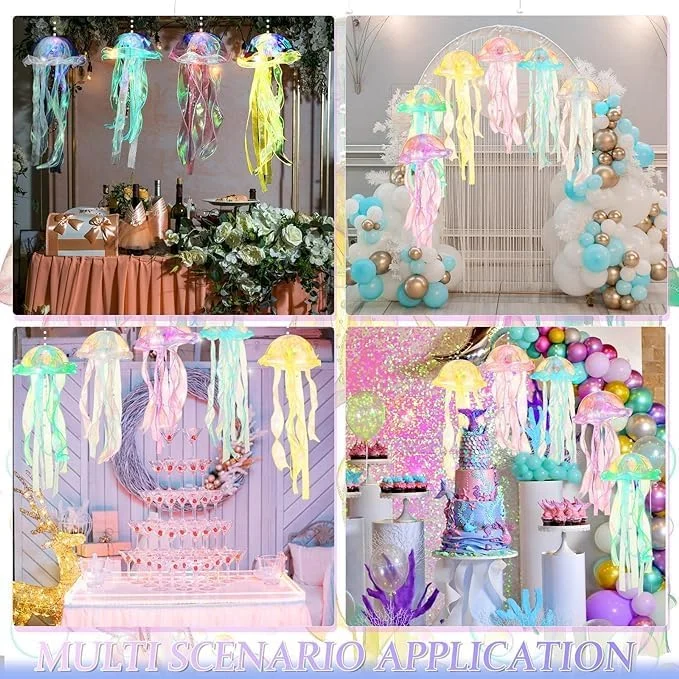چراغ های ژله ای چتر دریایی Tazweeq، 6 عددی، لوستر دریایی رنگارنگ، دکوراسیون سقف، دکوراسیون جشن عروسی، هدیه تولد
