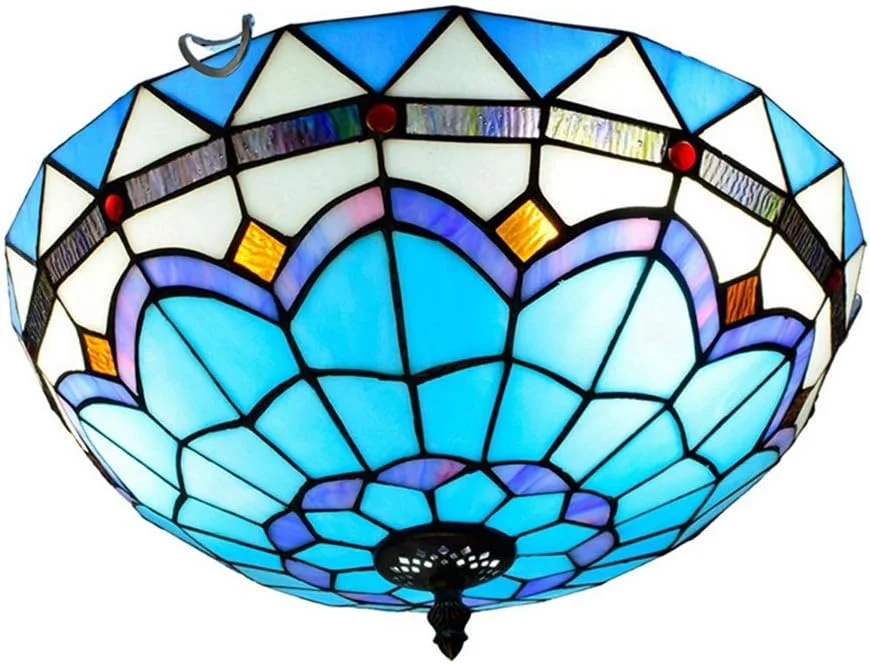 چراغ سقفی شیشه رنگی 40 سانتی متری، روشنایی راهرو، بالکن و اتاق خواب به سبک تیفانی مدیترانه ای