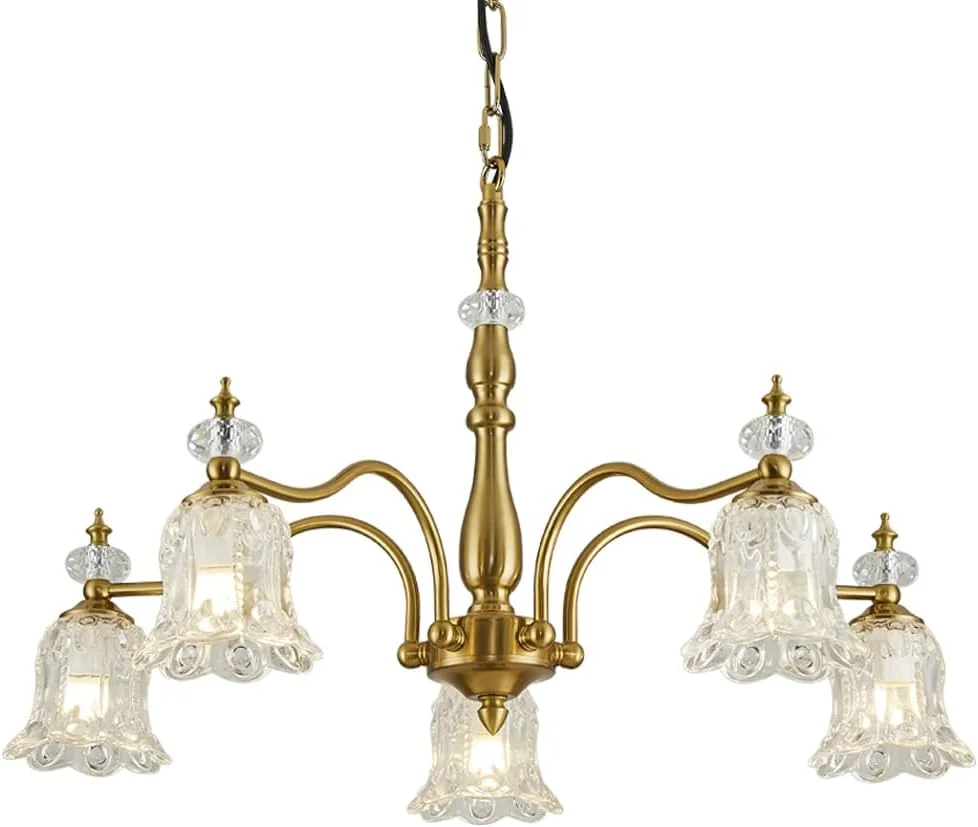لوستر 5 شاخه طلایی وینتیج TELAFLY، لوستر آویز شیشه ای روستیک زیبا برای اتاق ناهارخوری، آشپزخانه، اتاق نشیمن، اتاق خواب