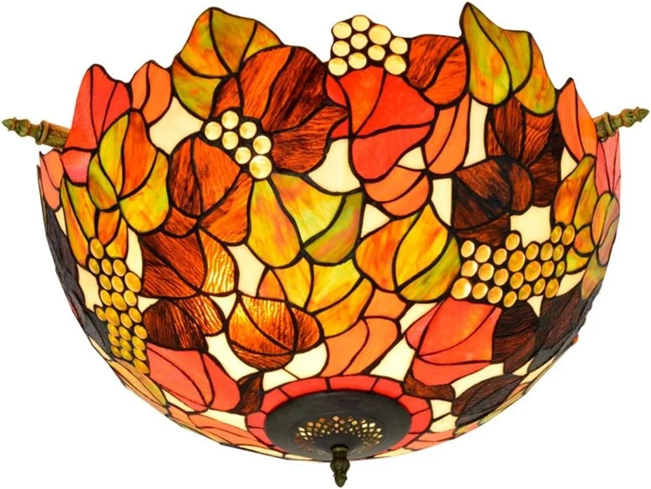 چراغ سقفی شیشه رنگی 55 سانتی متری تیفانی رترو دست ساز انگوری، مناسب اتاق نشیمن، ناهارخوری، بار، اتاق خواب، چراغ نیمه سقفی هنری