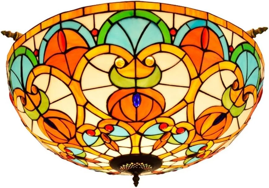 چراغ سقفی شیشه رنگی 65 سانتی متر، چراغ نیمه سقفی هنری اتاق نشیمن، رستوران، بار، اتاق خواب، طرح تیفانی خلاقانه با مهره های قلبی