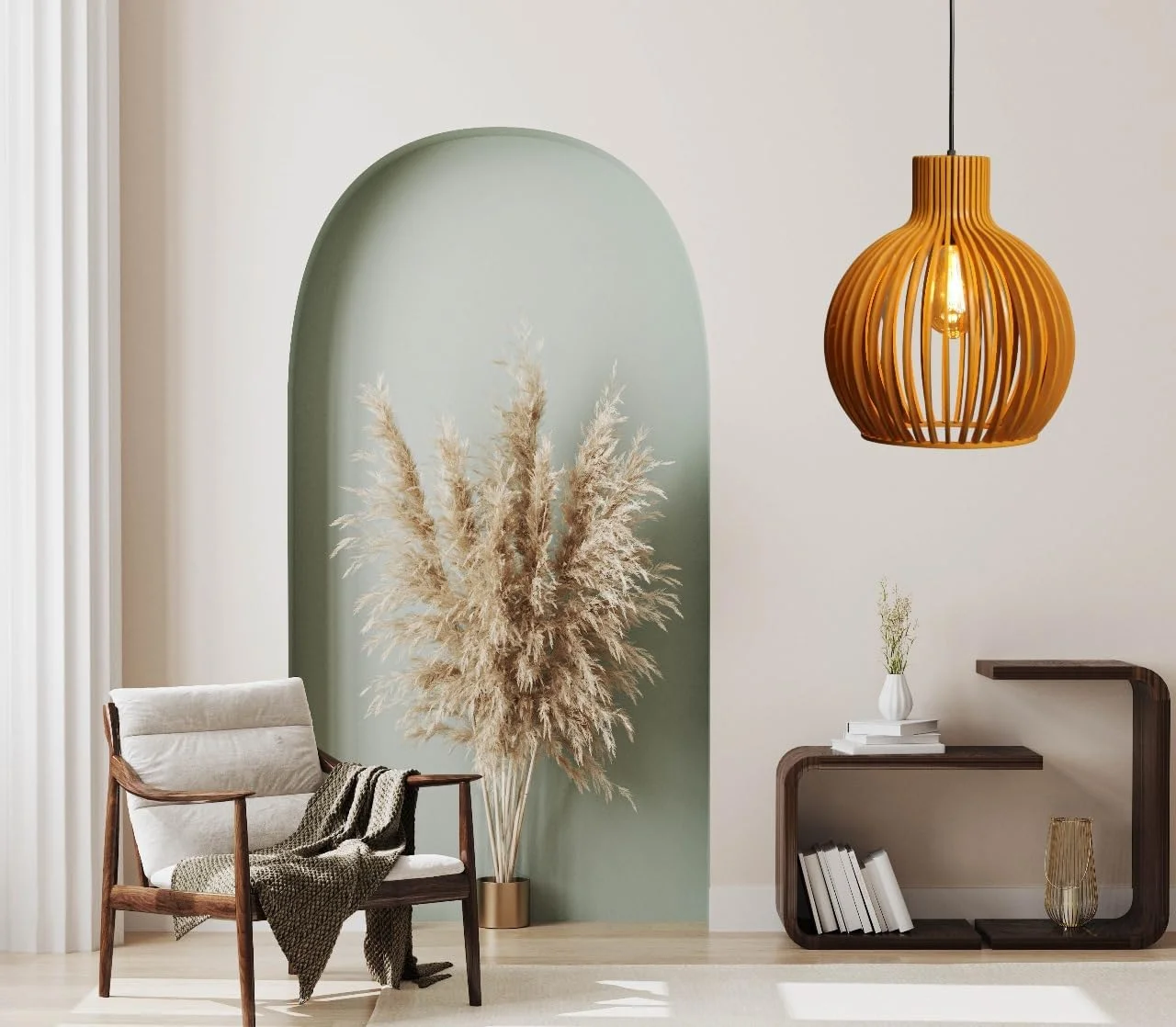 لوستر چوبی سوباه لیمیا، نورپردازی اثیری، چراغ آویز سقفی چوبی دست ساز و پرداخت شده، مناسب اتاق نشیمن، اتاق پذیرایی، اتاق خواب، دفتر کار و رستوران (پرداخت شده، بزرگ)