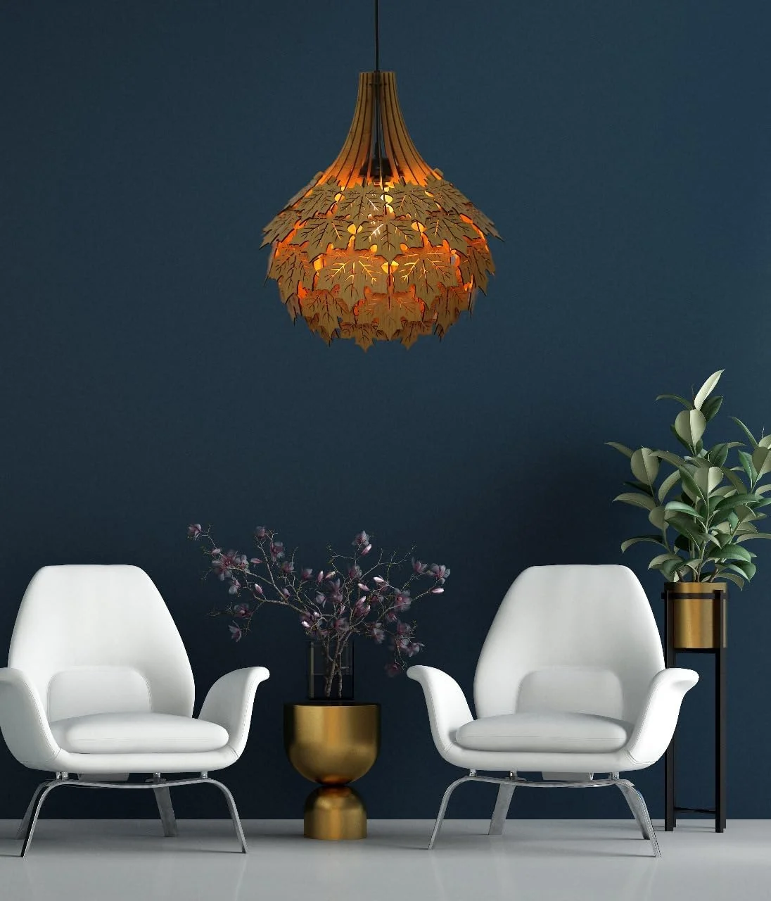 لوستر سقفی آویز چوبی مدل گلبرگ SUBAH LEMIEA مناسب اتاق خواب، نشیمن، پذیرایی، دفتر کار و غذاخوری (متوسط)