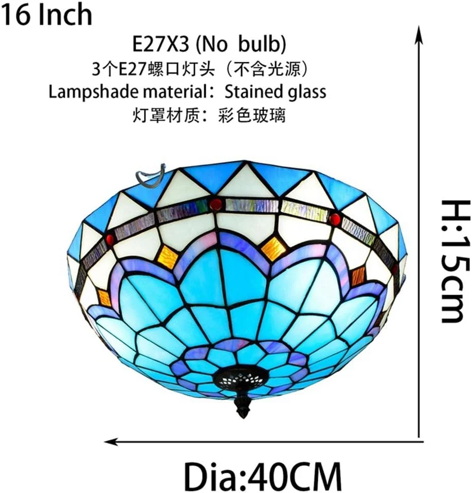 چراغ سقفی شیشه رنگی 40 سانتی متری، روشنایی راهرو، بالکن و اتاق خواب به سبک تیفانی مدیترانه ای چراغ سقفی شیشه رنگی 40 سانتی متری، روشنایی راهرو، بالکن و اتاق خواب به سبک تیفانی مدیترانه ای