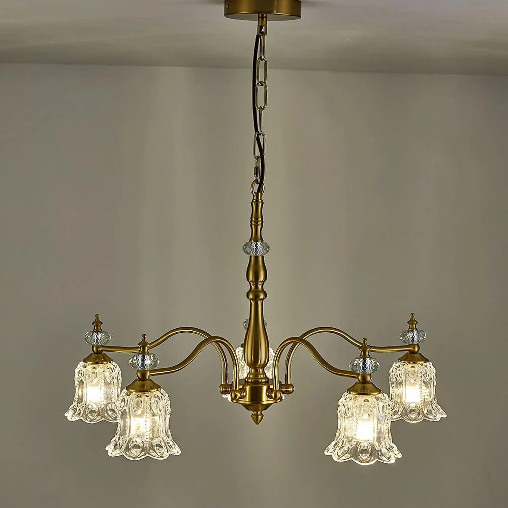لوستر 5 شاخه طلایی وینتیج TELAFLY، لوستر آویز شیشه ای روستیک زیبا برای اتاق ناهارخوری، آشپزخانه، اتاق نشیمن، اتاق خواب لوستر 5 شاخه طلایی وینتیج TELAFLY، لوستر آویز شیشه ای روستیک زیبا برای اتاق ناهارخوری، آشپزخانه، اتاق نشیمن، اتاق خواب