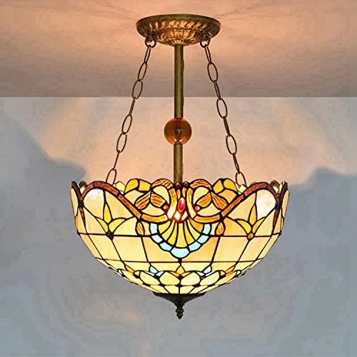 لوستر آویز 40 سانتی متری به سبک تیفانی، آباژور شیشه ای رنگی باروک، چراغ آویز سقفی معکوس برای اتاق نشیمن و ناهارخوری، E27*3 لوستر آویز 40 سانتی متری به سبک تیفانی، آباژور شیشه ای رنگی باروک، چراغ آویز سقفی معکوس برای اتاق نشیمن و ناهارخوری، E27*3