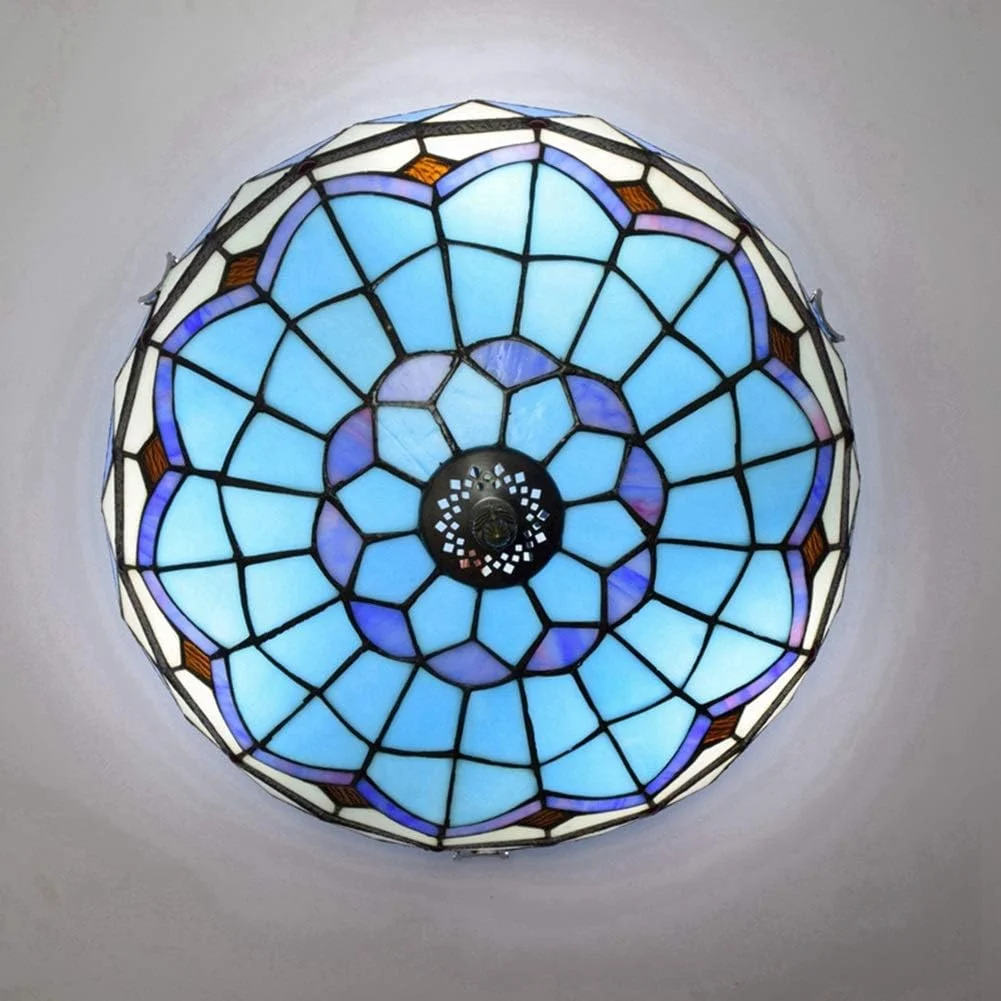 چراغ سقفی شیشه رنگی 40 سانتی متری، روشنایی راهرو، بالکن و اتاق خواب به سبک تیفانی مدیترانه ای چراغ سقفی شیشه رنگی 40 سانتی متری، روشنایی راهرو، بالکن و اتاق خواب به سبک تیفانی مدیترانه ای