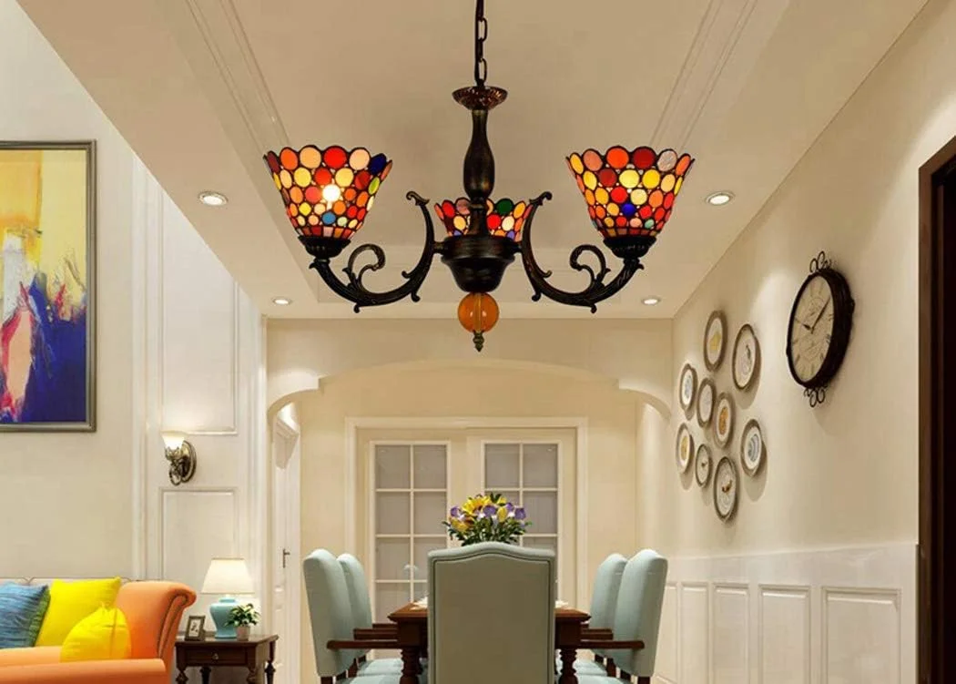 لوستر باروک تیفانی، آویز گرد شیشه ای رنگی تزئینی 3 شاخه، چراغ سقفی اتاق نشیمن/غذاخوری، بالکن، راهرو، چراغ آویز بالکن، 3 چراغ لوستر باروک تیفانی، آویز گرد شیشه ای رنگی تزئینی 3 شاخه، چراغ سقفی اتاق نشیمن/غذاخوری، بالکن، راهرو، چراغ آویز بالکن، 3 چراغ